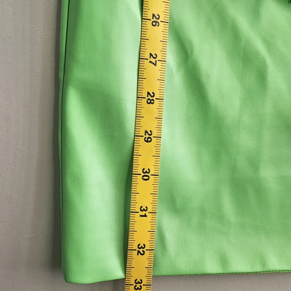 AKIRA M Green Faux Leather Mini Dress Trench Coat Size Going Out Party Miami ~ - Picture 8 of 9
